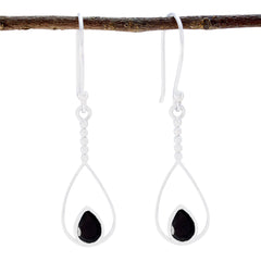 Riyo Good Gemstones Pear Faceted Black Onyx Silver Earrings gift for christmas day