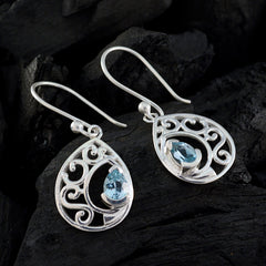 Riyo Good Gemstones Pear Faceted Blue Topaz Silver Earring gift for mom birthday