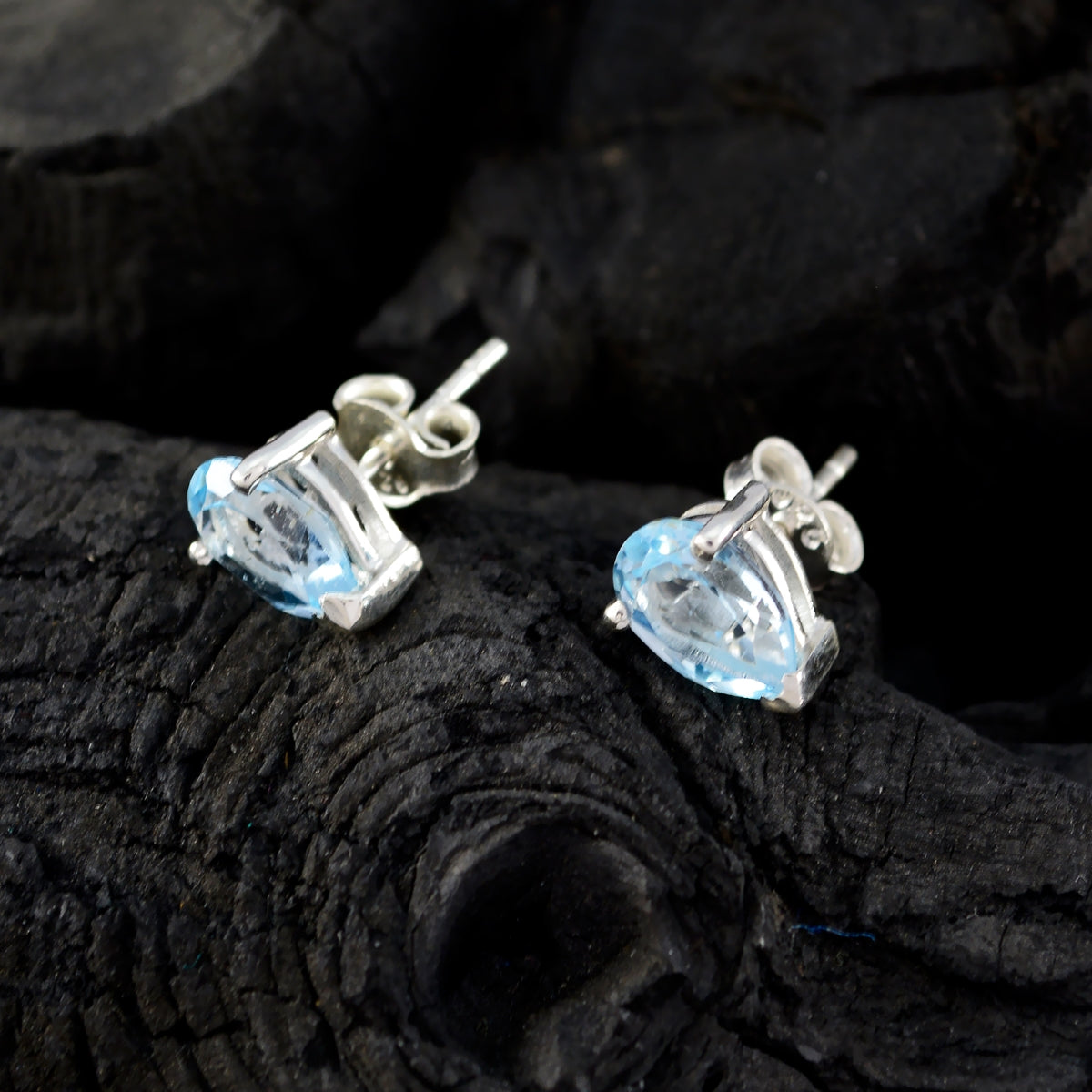 Riyo Good Gemstones Pear Faceted Blue Topaz Silver Earring gift for valentine's day