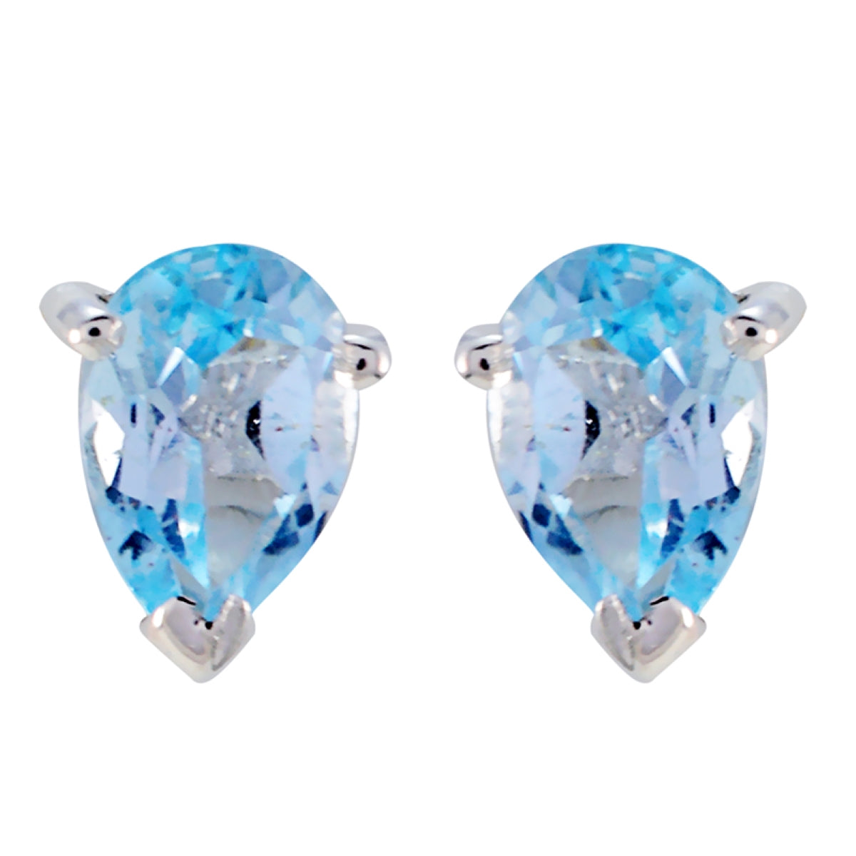 Riyo Good Gemstones Pear Faceted Blue Topaz Silver Earring gift for valentine's day