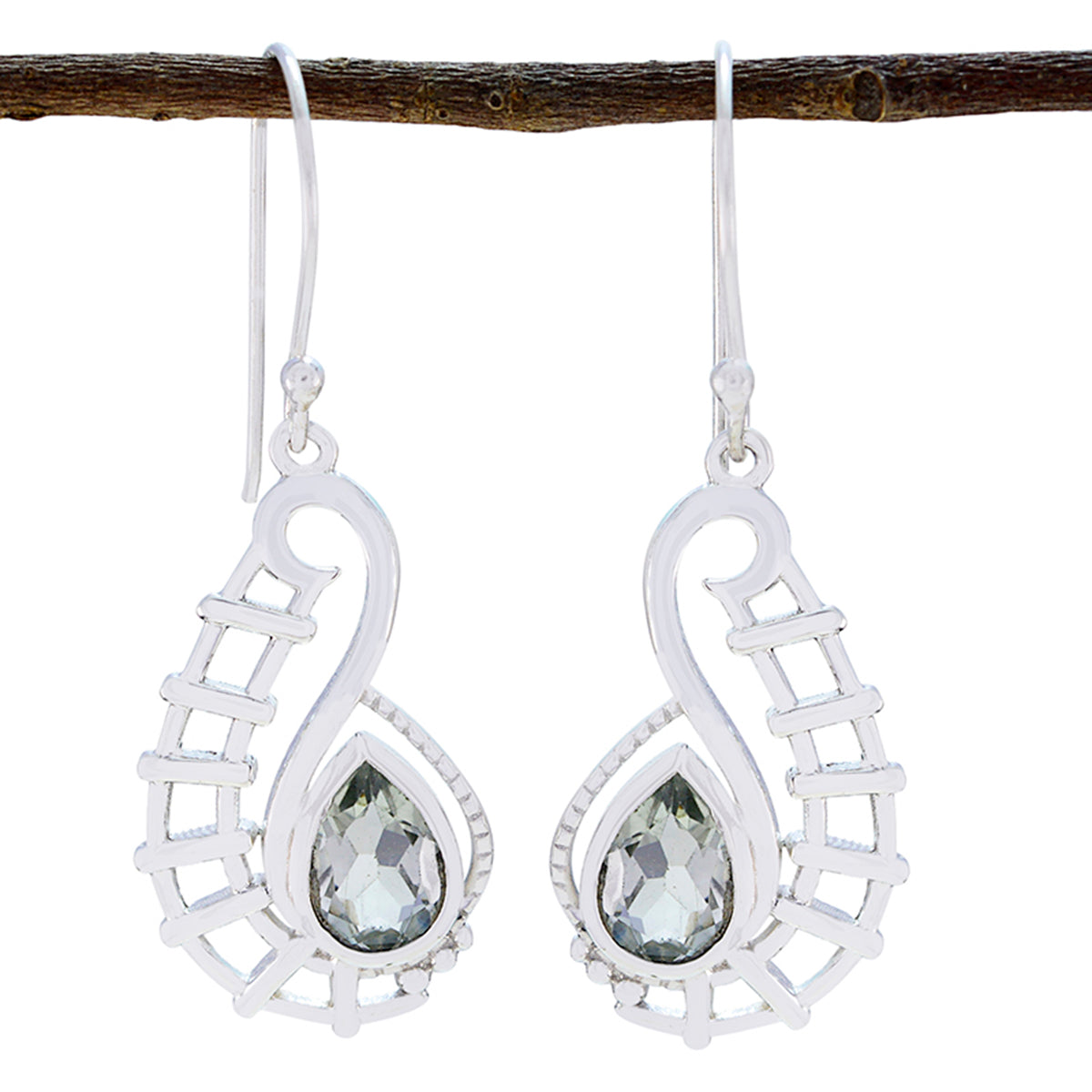 Riyo Good Gemstones Pear Faceted Green Amethyst Silver Earrings christmas day gift