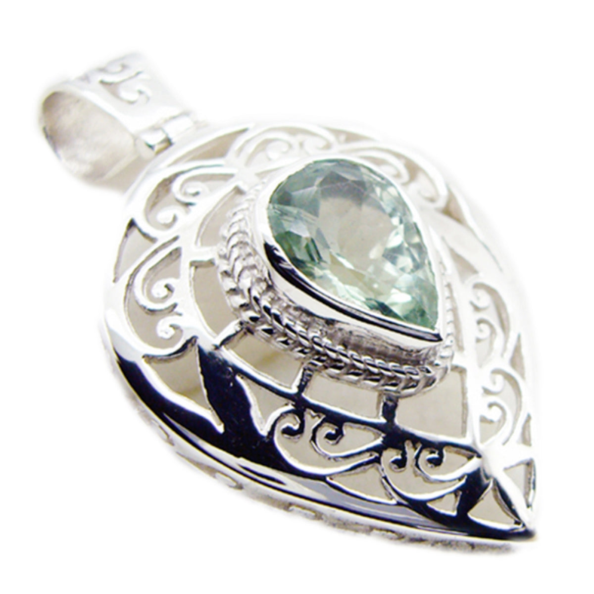 Riyo Good Gemstones Pear Faceted Green Green Amethyst 925 Sterling Silver Pendants brithday gift