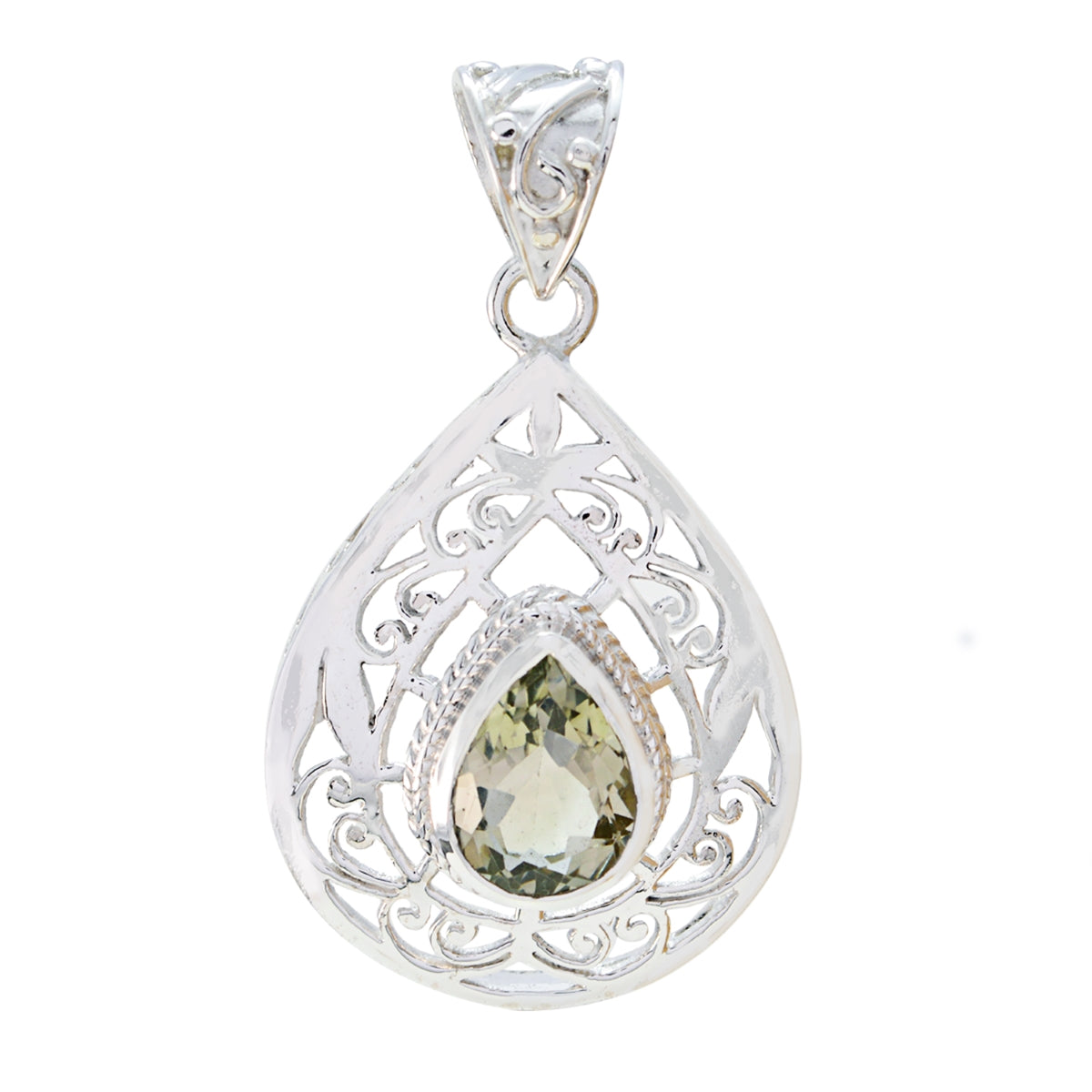 Riyo Good Gemstones Pear Faceted Green Green Amethyst Solid Silver Pendant anniversary day gift
