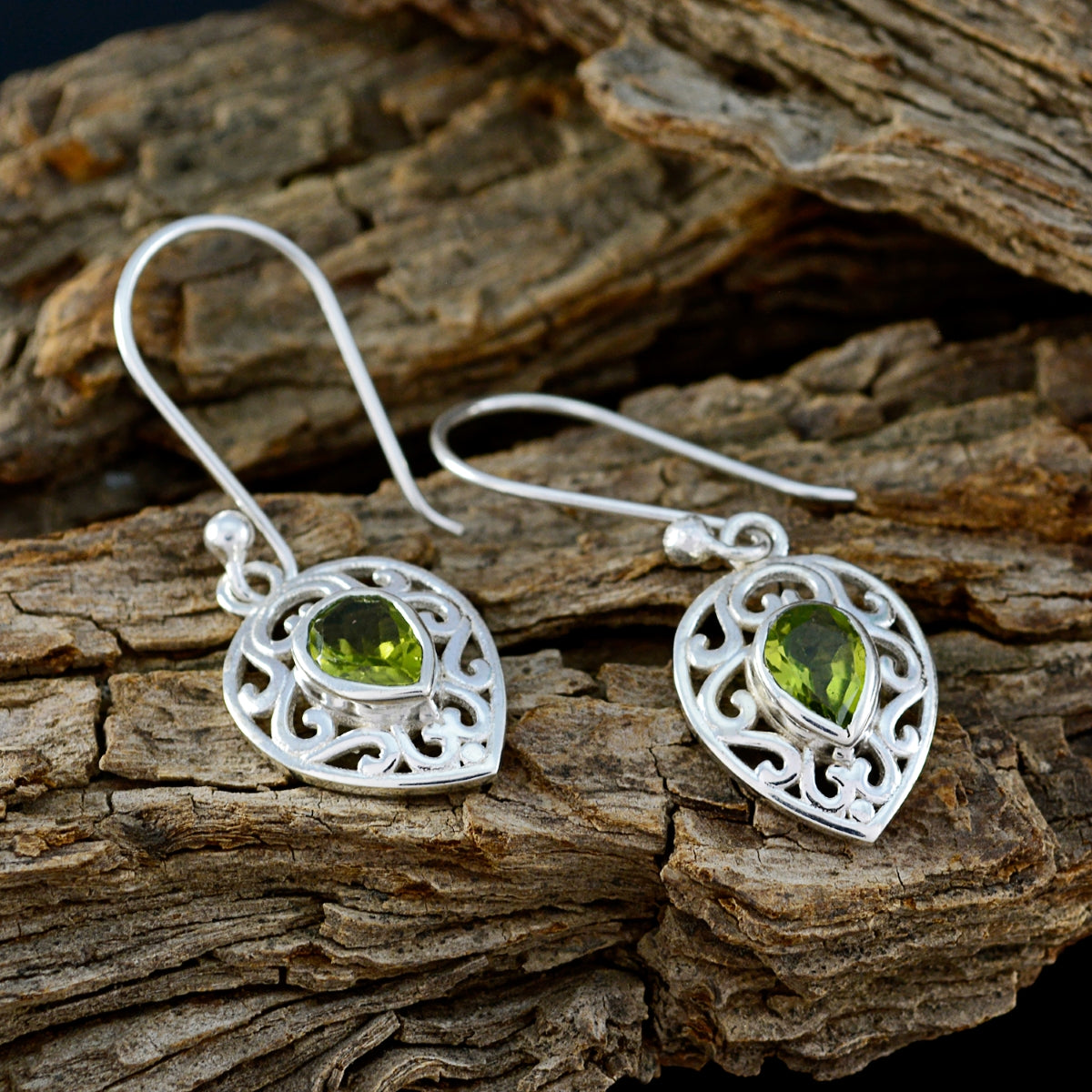 Riyo Good Gemstones Pear Faceted Green Peridot Silver Earrings gift for girlfriend