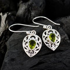Riyo Good Gemstones Pear Faceted Green Peridot Silver Earrings gift for girlfriend