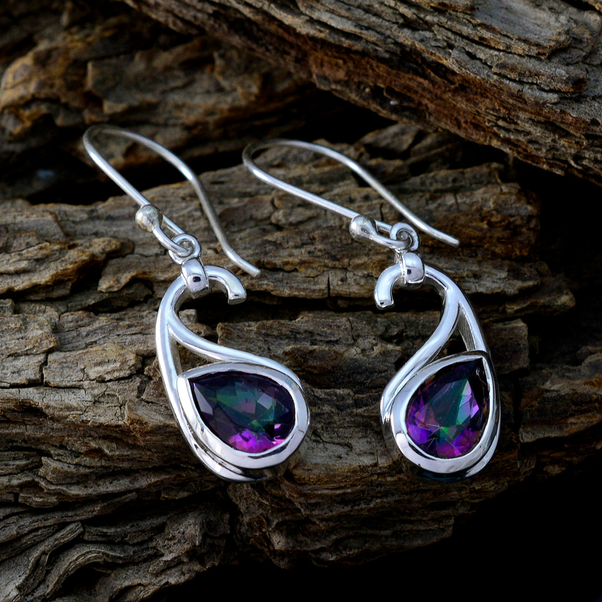 Riyo Good Gemstones Pear Faceted Multi Mystic Quartz Silver Earring mothers day gift