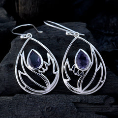 Riyo Good Gemstones Pear Faceted Nevy Blue Iolite Silver Earrings gift for christmas