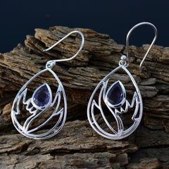 Riyo Good Gemstones Pear Faceted Nevy Blue Iolite Silver Earrings gift for christmas