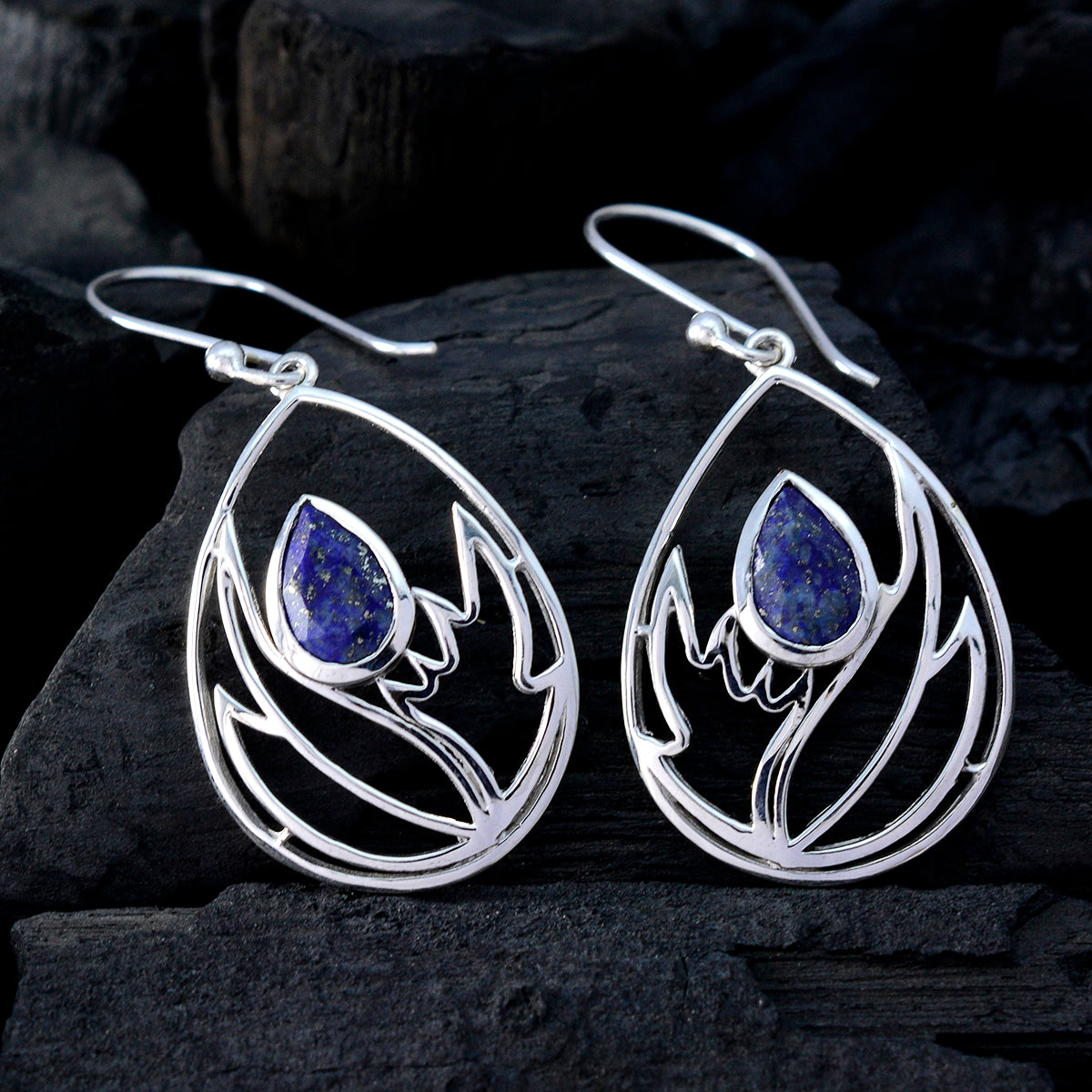 Riyo Good Gemstones Pear Faceted Nevy Blue Lapis Lazuli Silver Earrings gift for wedding