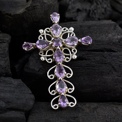 Riyo Good Gemstones Pear Faceted Purple Amethyst 925 Sterling Silver Pendant gift for halloween