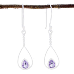 Riyo Good Gemstones Pear Faceted Purple Amethyst Silver Earrings gift for anniversary day
