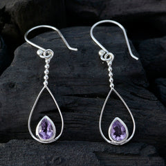 Riyo Good Gemstones Pear Faceted Purple Amethyst Silver Earrings gift for anniversary day