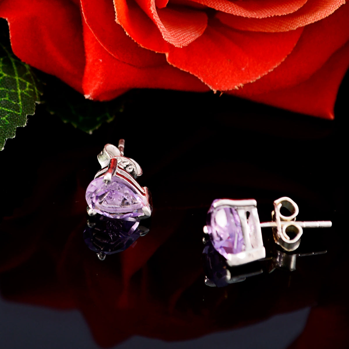 Riyo Good Gemstones Pear Faceted Purple Amethyst Silver Earrings gift for grandmom