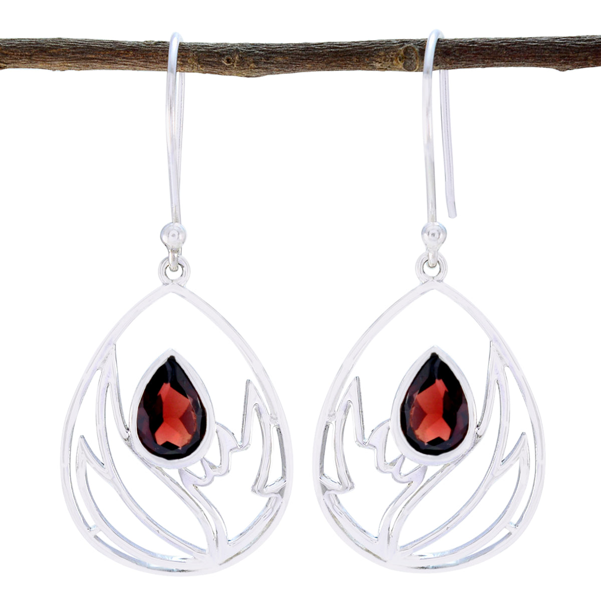 Riyo Good Gemstones Pear Faceted Red Garnet Silver Earring gift for cyber Monday