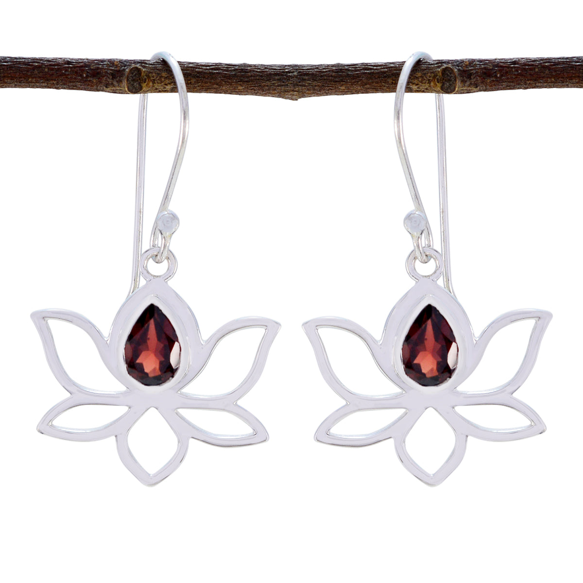 Riyo Good Gemstones Pear Faceted Red Garnet Silver Earring new years day gift
