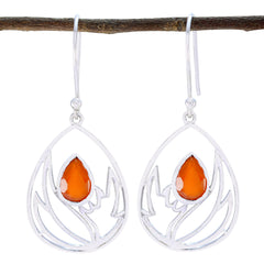 Riyo Good Gemstones Pear Faceted Red Onyx Silver Earring gift for grandmom