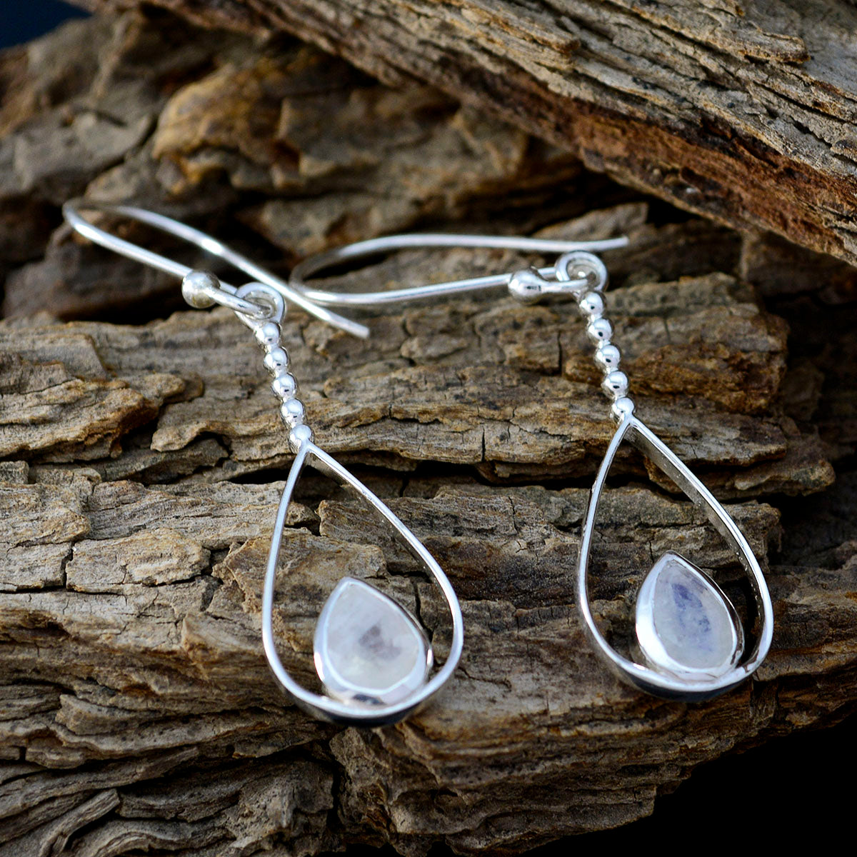 Riyo Good Gemstones Pear Faceted White Rainbow Moonstone Silver Earrings gift for boxing day