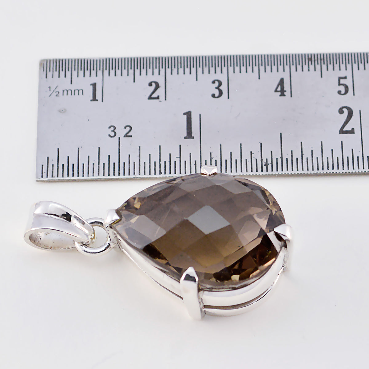 Riyo Good Gemstones Pear checker Brown smoky quartz 925 Sterling Silver Pendant gift for labour day