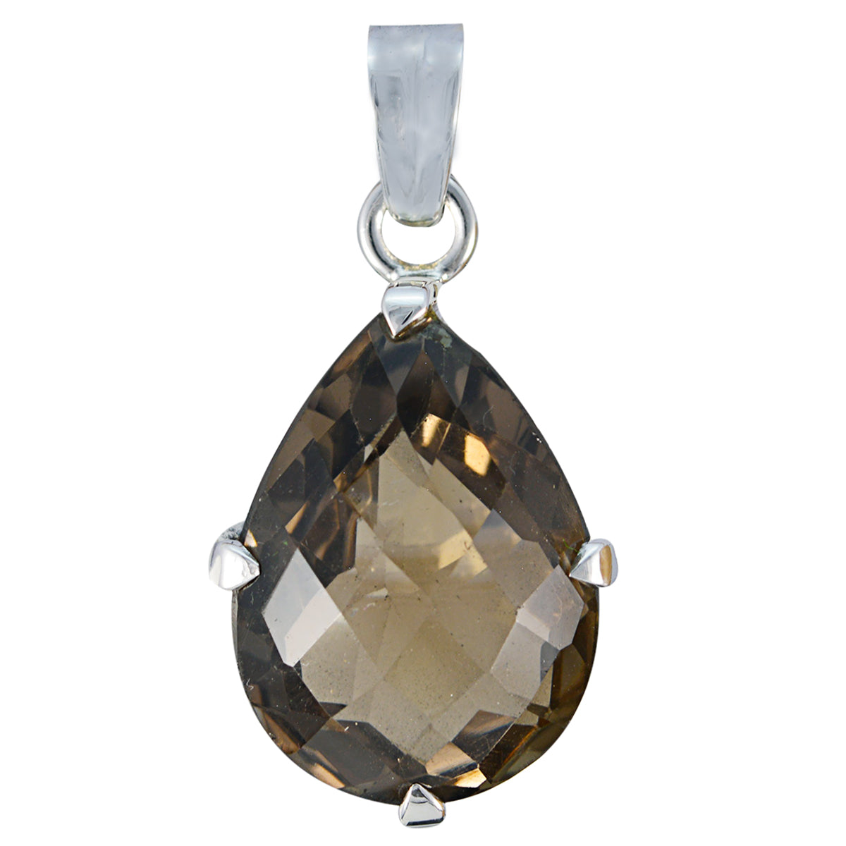 Riyo Good Gemstones Pear checker Brown smoky quartz 925 Sterling Silver Pendant gift for labour day