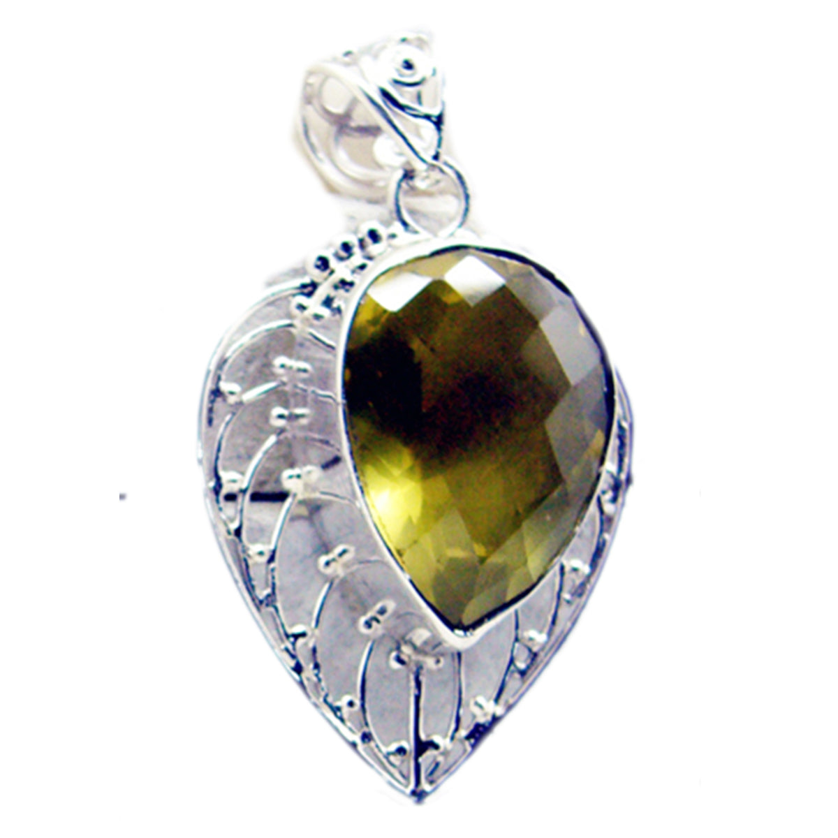Riyo Good Gemstones Pear checker Yellow Lemon Quartz 925 Sterling Silver Pendants frinendship day gift