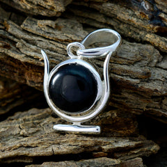 Riyo Good Gemstones Round Cabochon Black Black Onyx Solid Silver Pendants easter Sunday gift