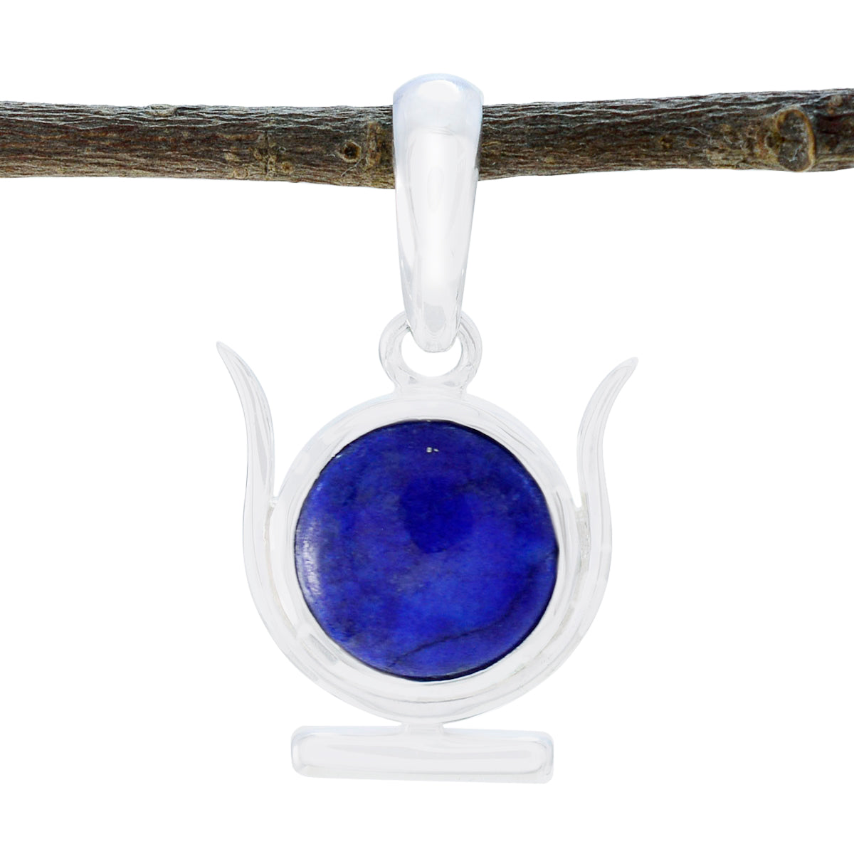 Riyo Good Gemstones Round Cabochon Nevy Blue Lapis Lazuli 925 Silver Pendant gift for good