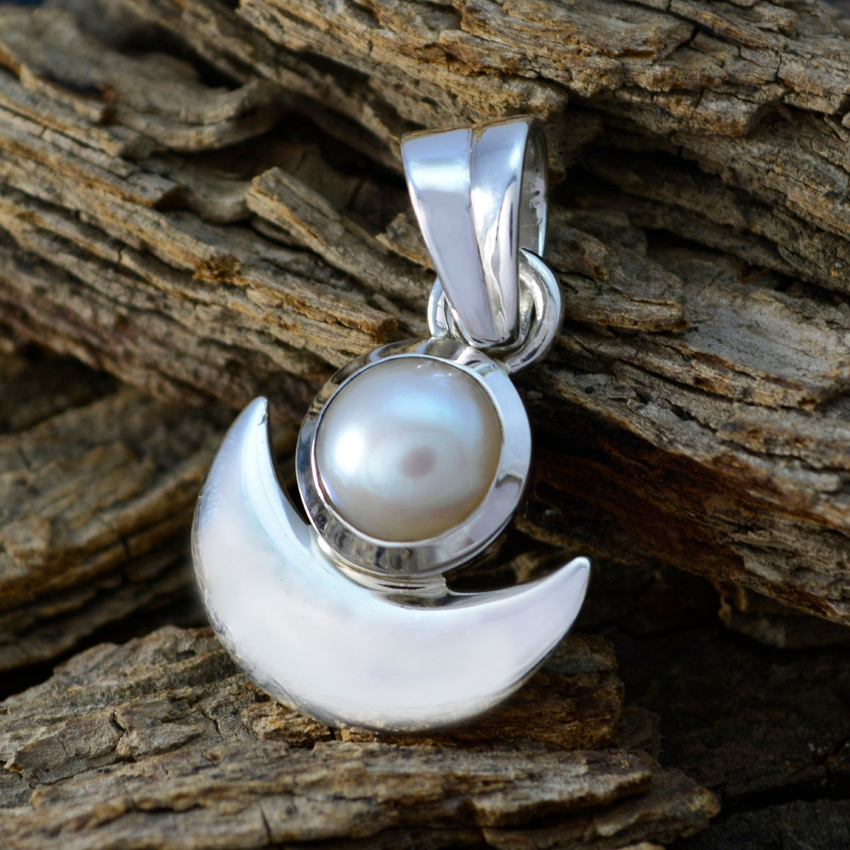 Riyo Good Gemstones Round Cabochon White Pearl 925 Sterling Silver Pendants gift for sister