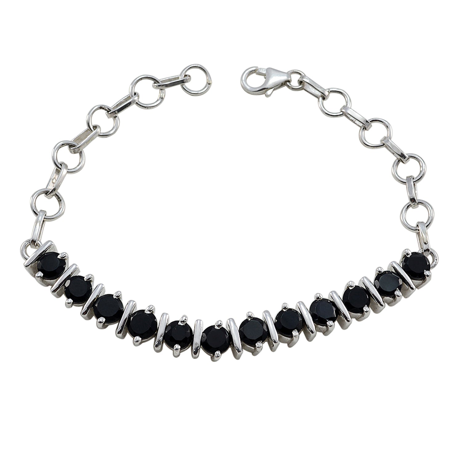 Riyo Good Gemstones Round Faceted Black Black Onyx Silver Bracelets gift for mother's day