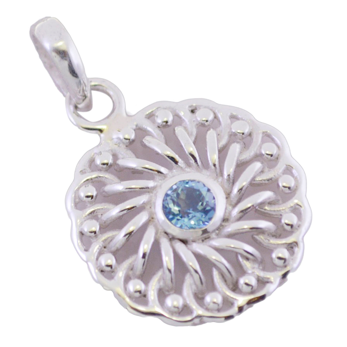 Riyo Good Gemstones Round Faceted Blue Blue Topaz 925 Sterling Silver Pendant thanks giving gift