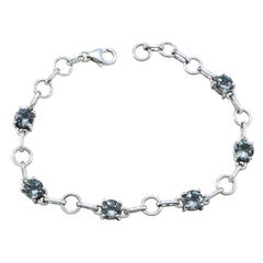 Riyo Good Gemstones Round Faceted Blue Blue Topaz Silver Bracelet boxing day gift