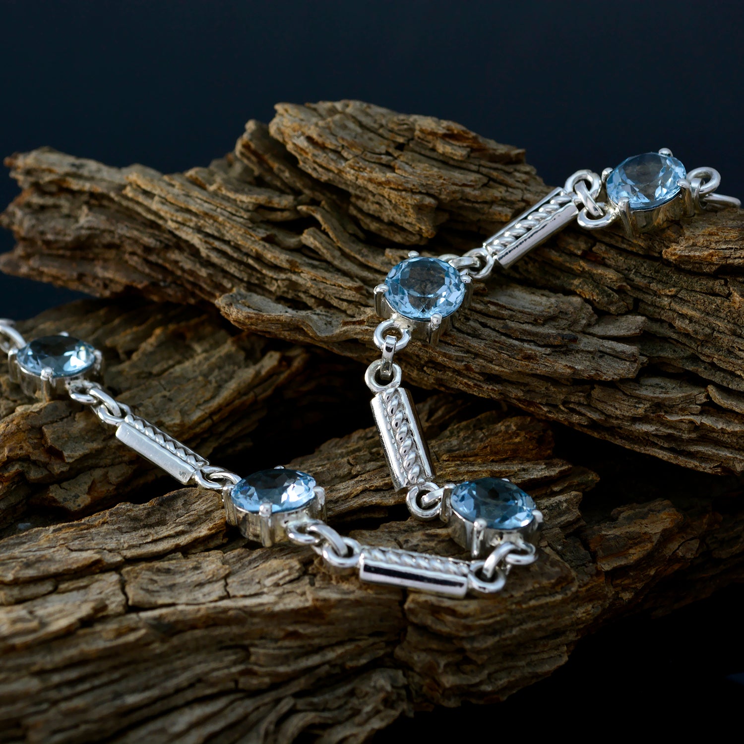 Riyo Good Gemstones Round Faceted Blue Blue Topaz Silver Bracelets gift for women