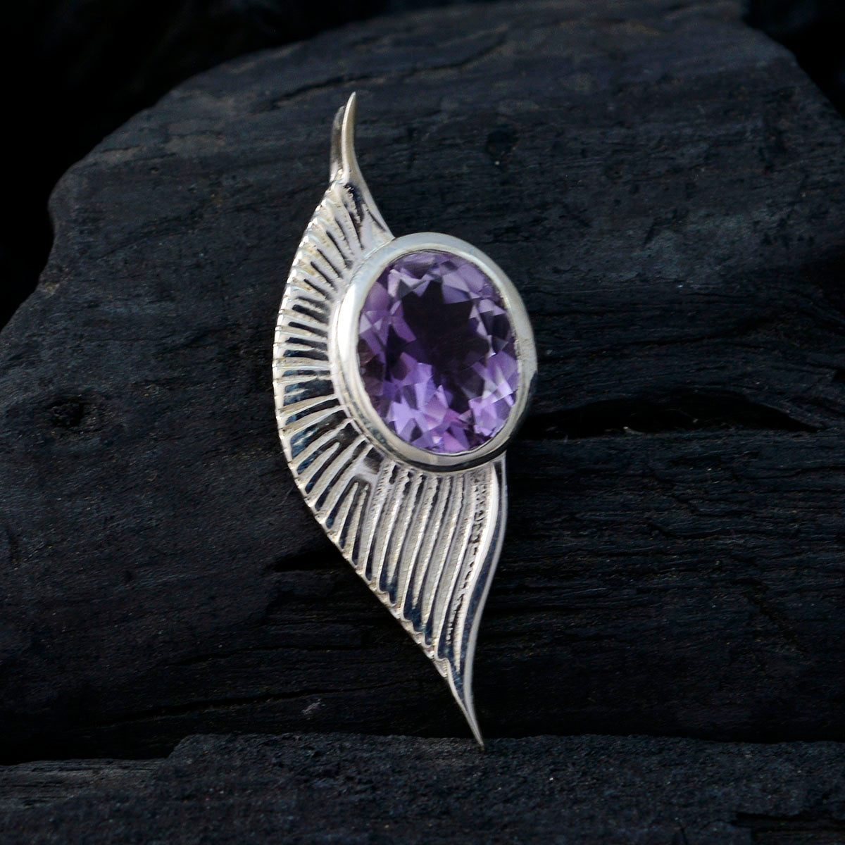 Riyo Good Gemstones Round Faceted Purple Amethyst 925 Sterling Silver Pendant gift for black Friday