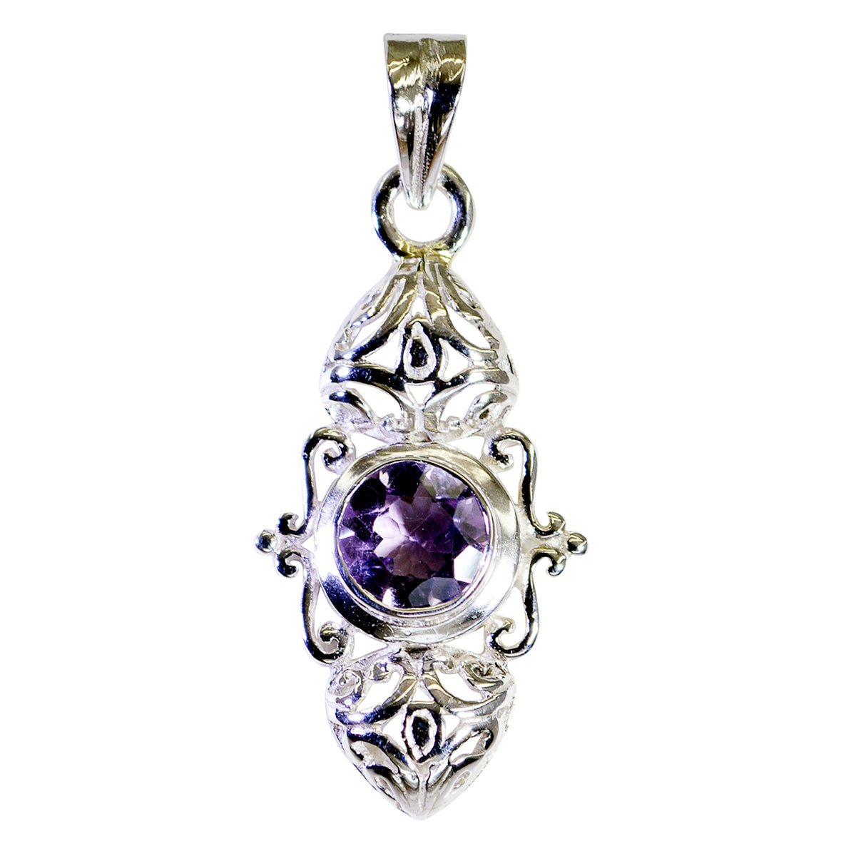 Riyo Good Gemstones Round Faceted Purple Amethyst Sterling Silver Pendant gift for easter Sunday