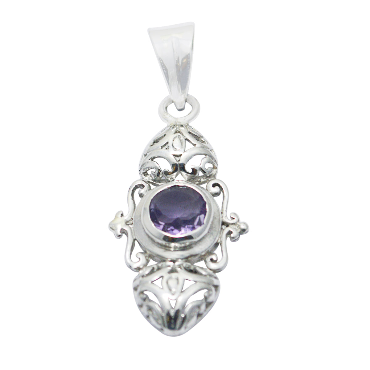 Riyo Good Gemstones Round Faceted Purple Amethyst Sterling Silver Pendant gift for easter Sunday