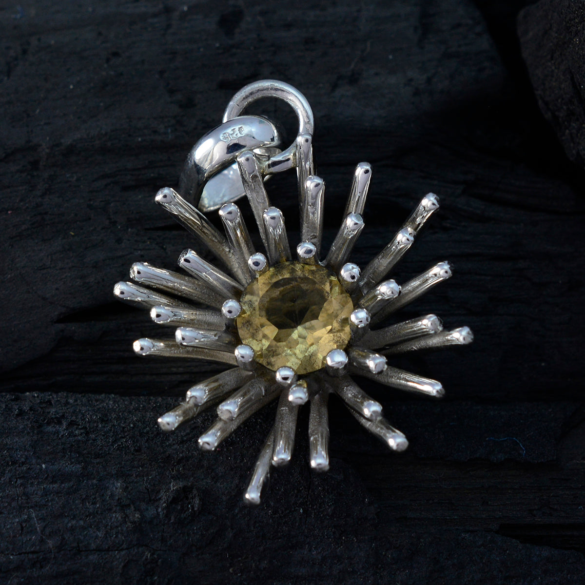 Riyo Good Gemstones Round Faceted Yellow Citrine 925 Silver Pendants gift for wedding