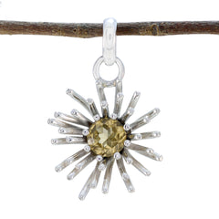 Riyo Good Gemstones Round Faceted Yellow Citrine 925 Silver Pendants gift for wedding