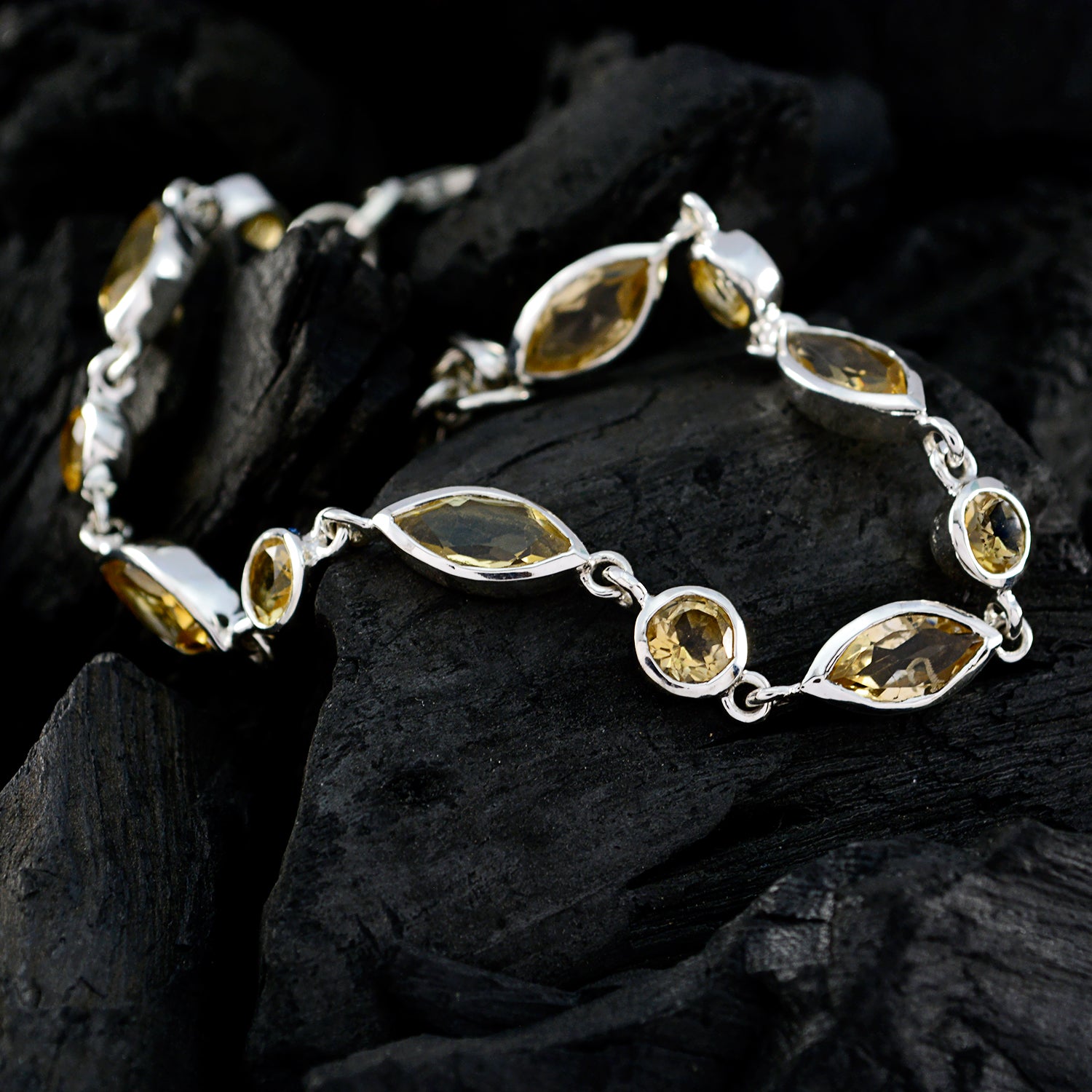 Riyo Good Gemstones Round/Marquise Faceted Yellow Citrine Silver Bracelets easter Sunday gift