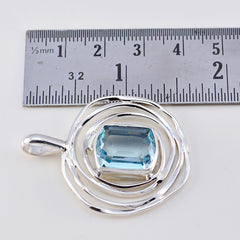 Riyo Good Gemstones Square Faceted Blue Blue Topaz 925 Sterling Silver Pendants gift for daughter's day