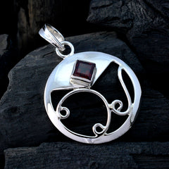 Riyo Good Gemstones Square Faceted Red Garnet 925 Silver Pendant gift for new years day