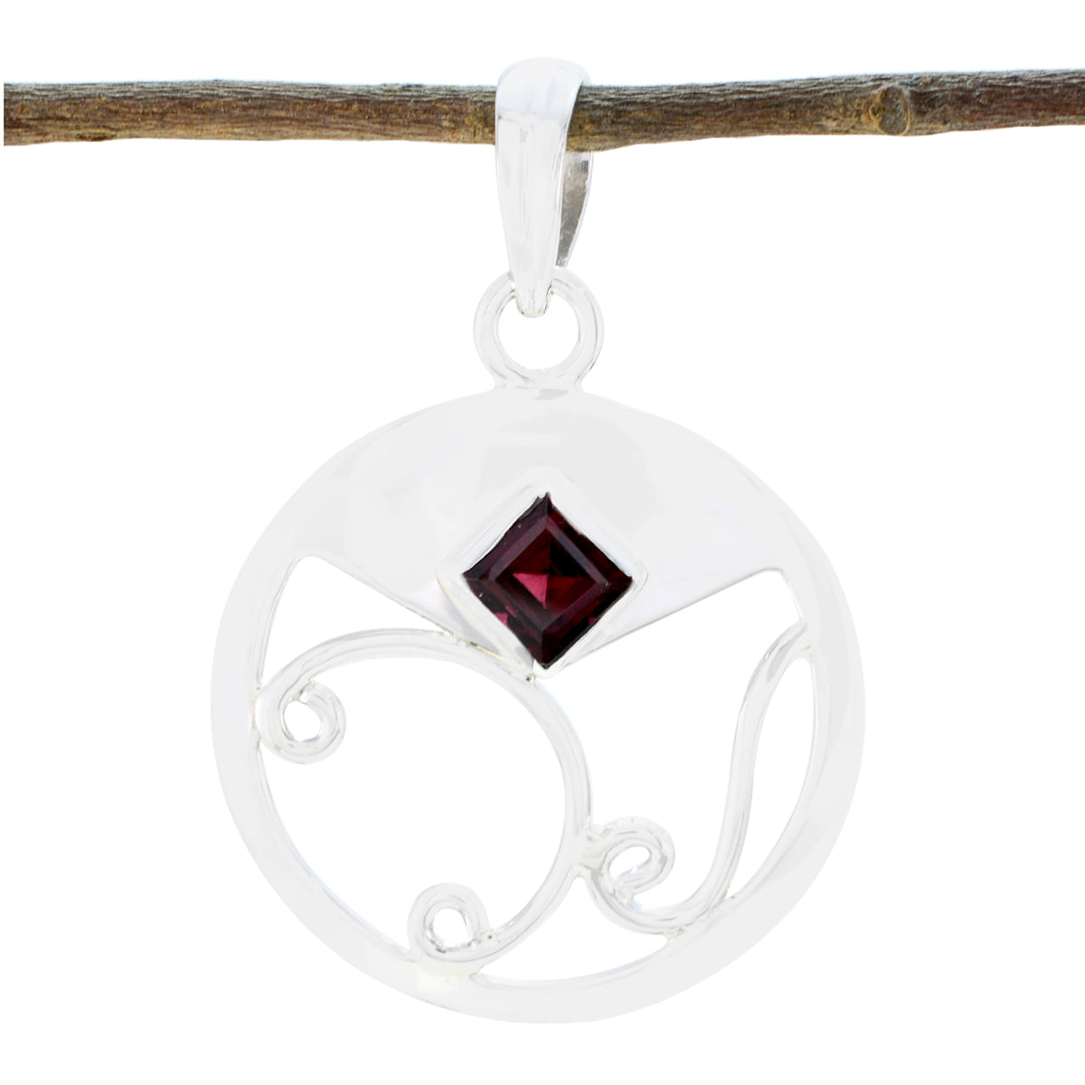 Riyo Good Gemstones Square Faceted Red Garnet 925 Silver Pendant gift for new years day