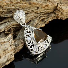 Riyo Good Gemstones Triangle Faceted Brown smoky quartz Solid Silver Pendant gift for halloween