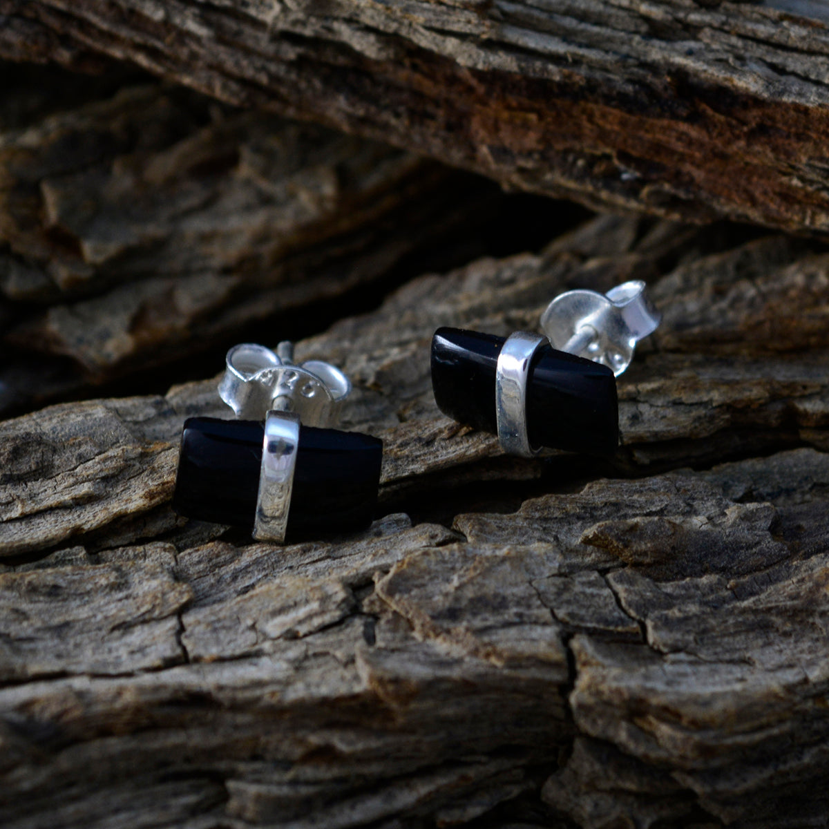 Riyo Good Gemstones baguette Cabochon Black Onyx Silver Earrings mothers day gift
