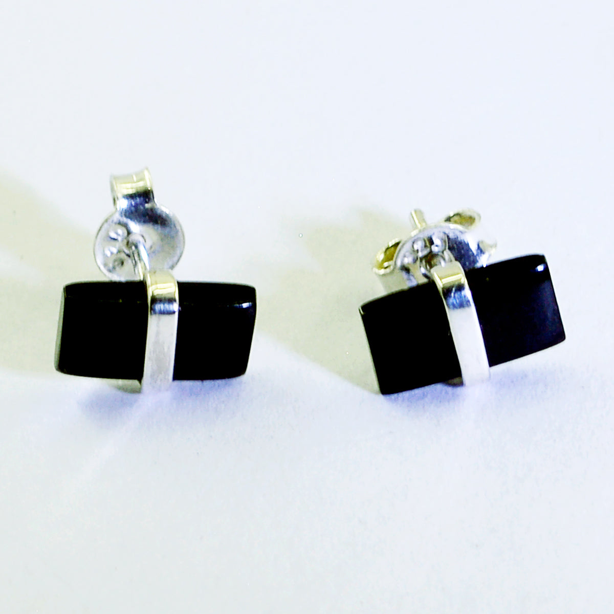 Riyo Good Gemstones baguette Cabochon Black Onyx Silver Earrings mothers day gift