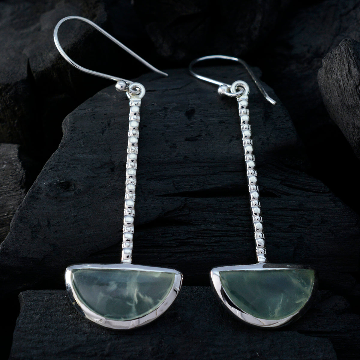 Riyo Good Gemstones fancy Cabochon Light Green Prehnite Silver Earrings gift for mother