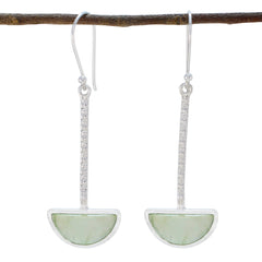 Riyo Good Gemstones fancy Cabochon Light Green Prehnite Silver Earrings gift for mother