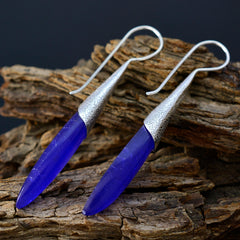 Riyo Good Gemstones fancy Cabochon Nevy Blue Indian Shappire Silver Earring handmade gift