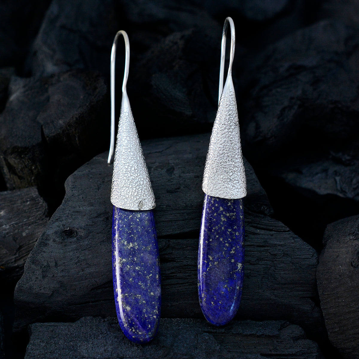 Riyo Good Gemstones fancy Cabochon Nevy Blue Lapis Lazuli Silver Earring gift for st. patricks day