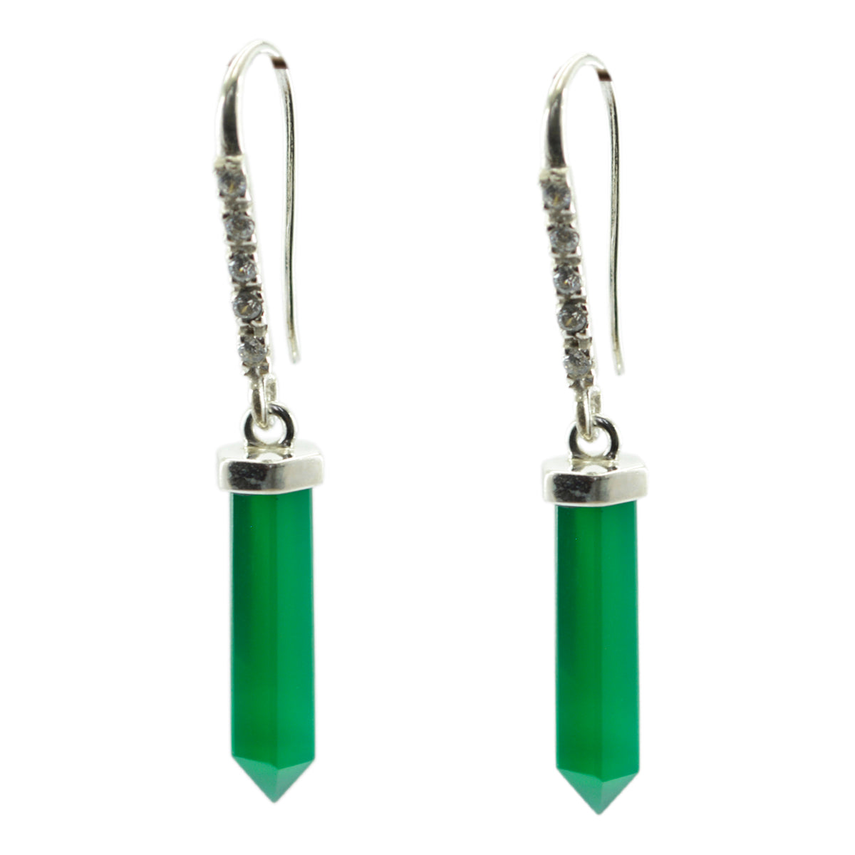Riyo Good Gemstones fancy Faceted Green Onyx Silver Earrings gift for independence