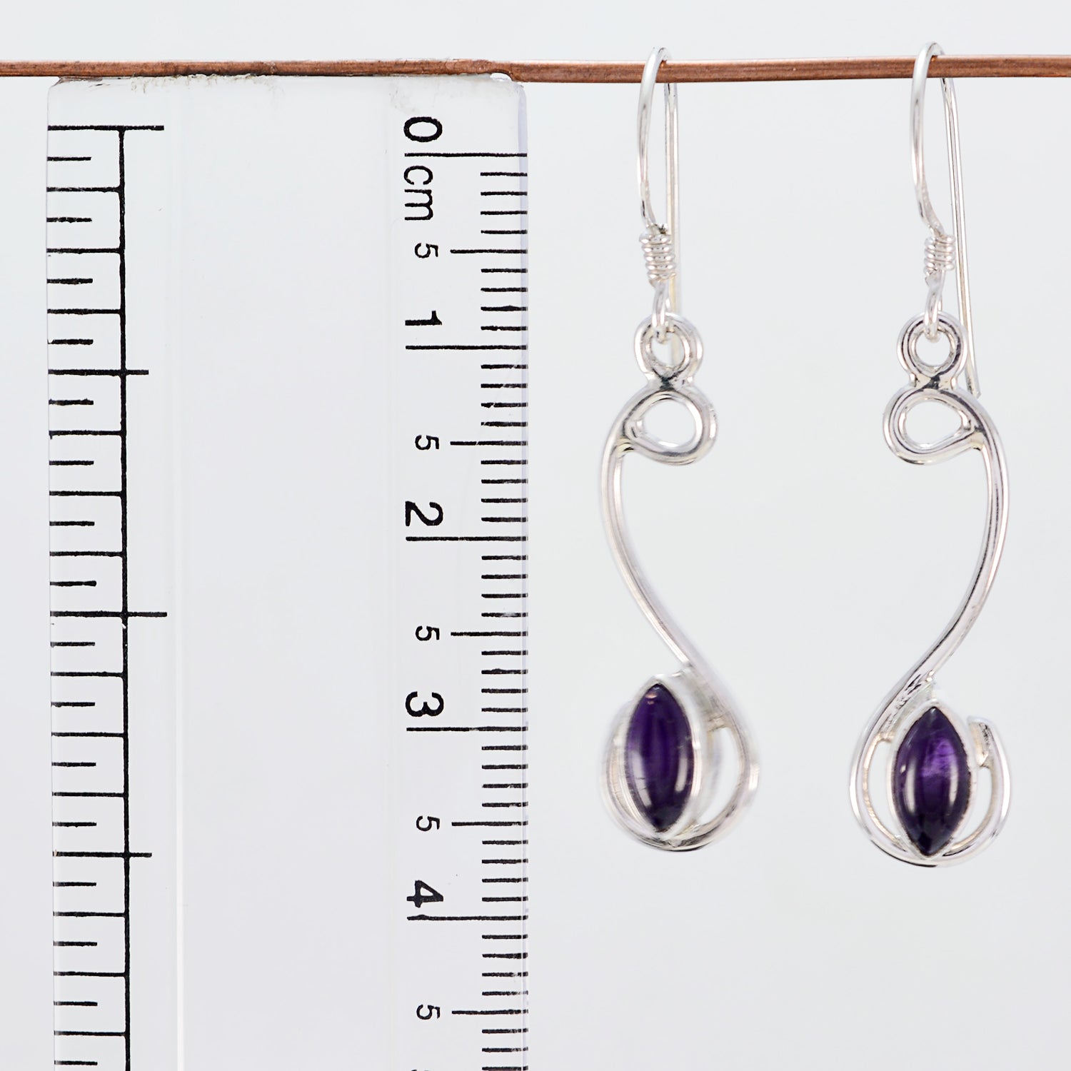Riyo Good Gemstones marquise Cabochon Purple Amethyst Silver Earring gift for easter Sunday