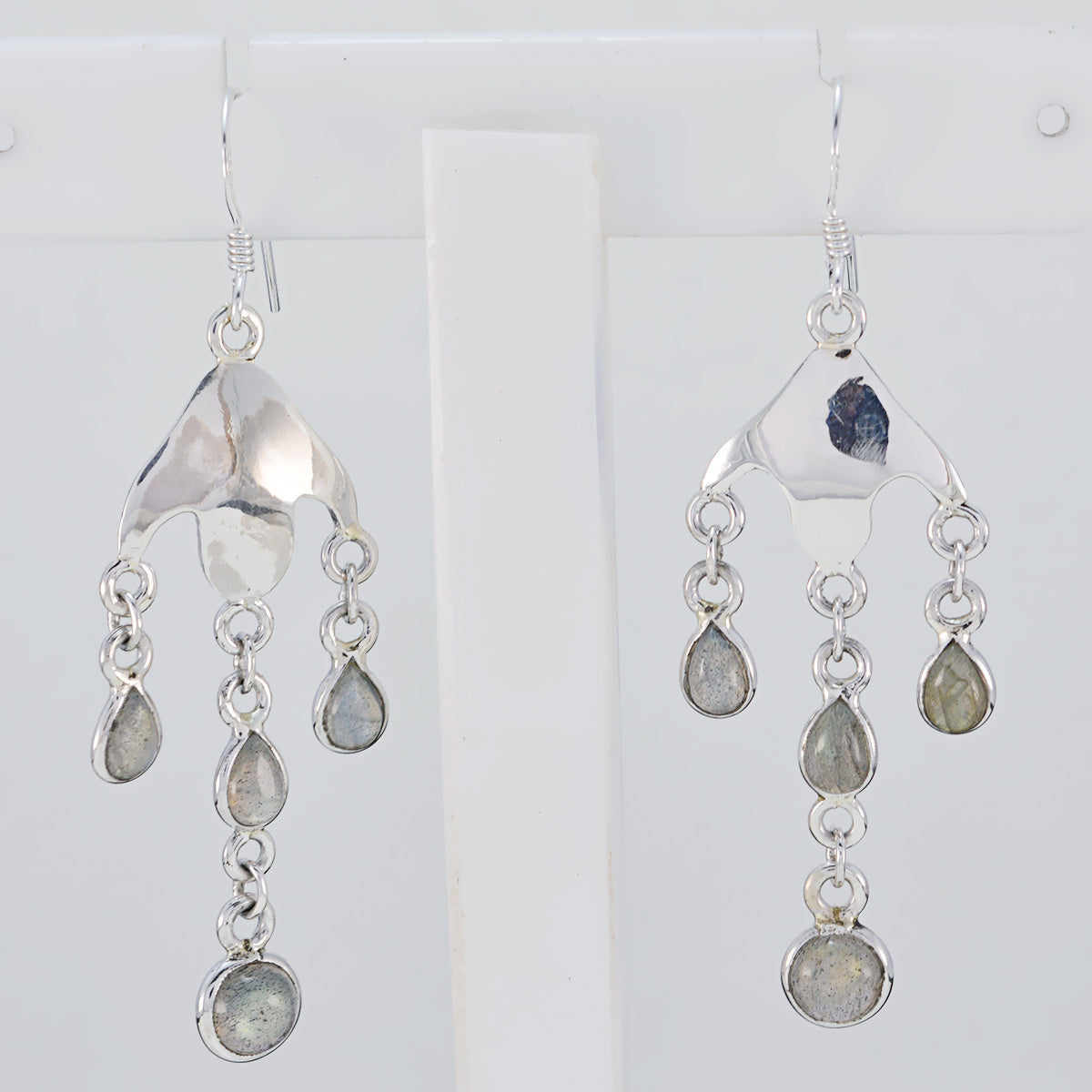 Riyo Good Gemstones multi shape Cabochon Grey Labradorite Silver Earring christmas gift